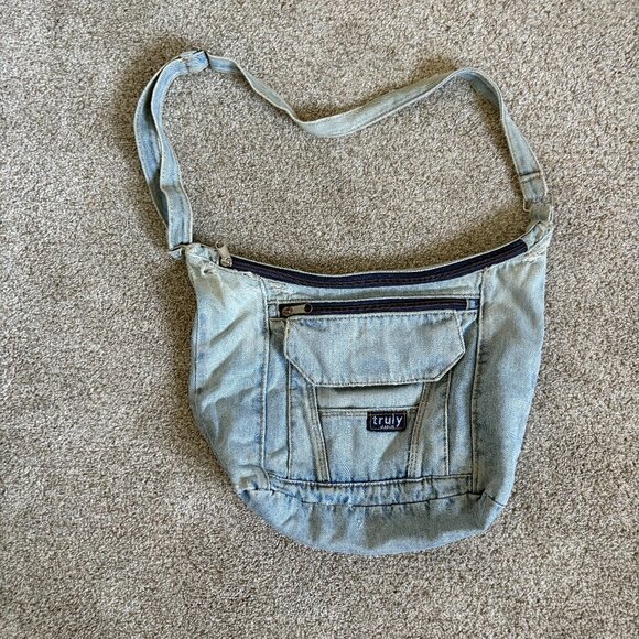 Vintage jean denim purse bag light 90s distressed cross body - Picture 1 of 9